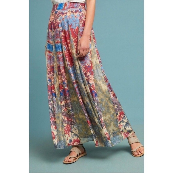 Anthropologie Hemant and Nandita Louvre Skirt Colorful Long Maxi Lined Boho Sz S - Picture 1 of 15